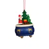 Alexander Taron Ornament - Blue Music Box With Santa - 3"h X 2.5"w X 2.5"d