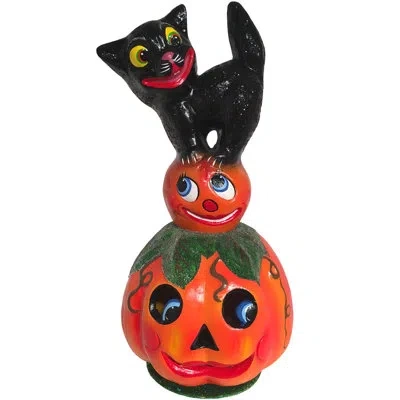 Alexander Taron Schaller Paper Mache Candy Container Cat On Pumpkin