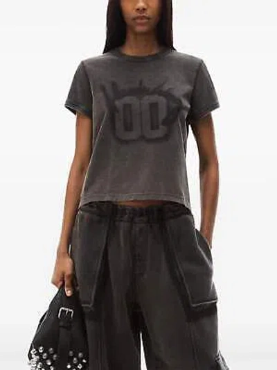 Pre-owned Alexander Wang - Women Shrunken Ringer Tee W/ Aw 00 Graphic In 010 Charcoal