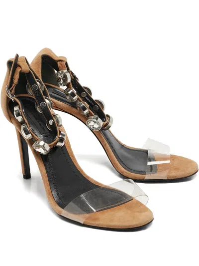 Pre-owned Alexander Wang 100mm Crystal-embellishment Suede Sandals In Neutral