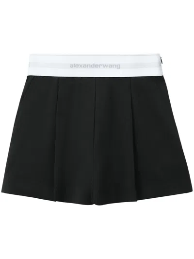 ALEXANDER WANG HIGH WAISTED PLEATED SHORT WITH LOGO ELASTIC BY ALEXAND,1WC3244747 001 BLACK