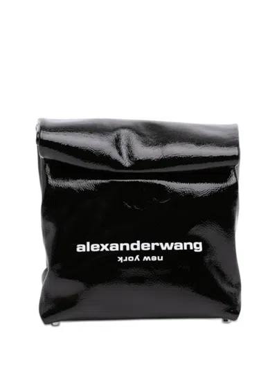 Pre-owned Alexander Wang 2010-2026 Patent Logo Lunch Bag Clutch Bag In Black