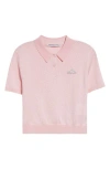 Alexander Wang 3d Logo Crop Open Knit Mesh Polo In Light Pink