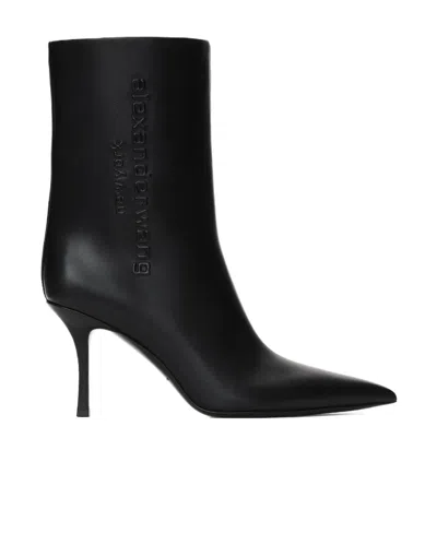 Alexander Wang 85mm Logo-embossed Leather Boots In Black