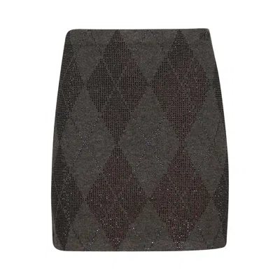 Pre-owned Alexander Wang A-line Skirt With Argyle Crystal Hotfix 'brown' | Women's Size L