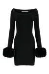 Alexander Wang Off-the-shoulder Faux Fur-trimmed Stretch-jersey Mini Dress In Black