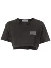 Alexander Wang Acid-wash Crop Logo T-shirt In Grey