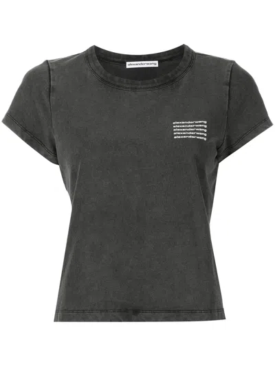 Alexander Wang Acid-wash Logo T-shirt In Grey