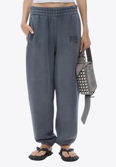 Alexander Wang Crystal Hotfix Logo Sweatpants In Brushed Terry Clothing In Black