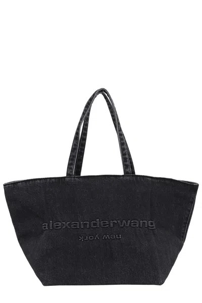 Alexander Wang Aged Denim Grey Punch Tote In Black