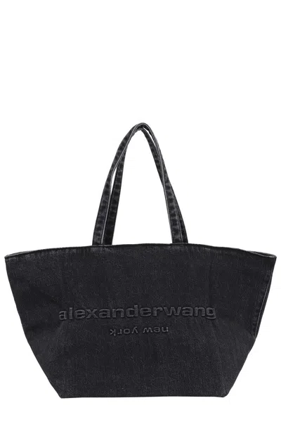 Alexander Wang Aged Denim Grey Punch Tote In Black