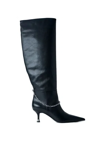 Alexander Wang Chain Detail Knee-high Leather Boots In Black