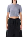Alexander Wang Omens Lavender Grey Cropped Embossed-brand Knitted Top In Blue
