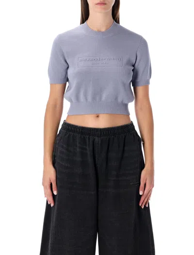 Alexander Wang Cropped Ribbed Chenille Sweater With Logo In Multi