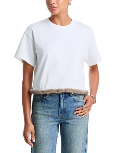 Alexander Wang Alexanderwang Cotton Faux Fur Trim Crewneck Tee In White
