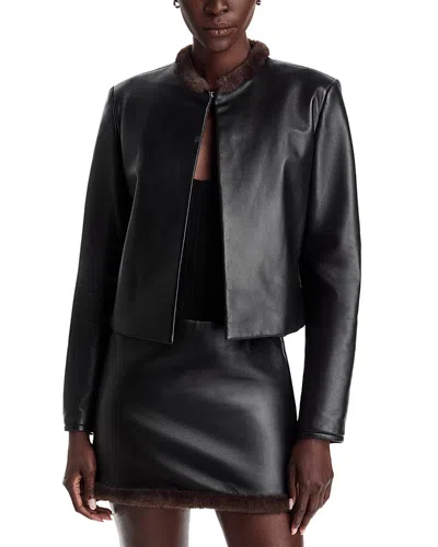 Alexander Wang Alexanderwang Cropped Faux Fur Trim Leather Jacket In Black