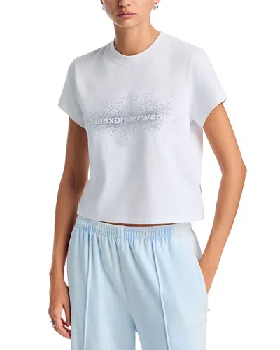 Alexander Wang Alexanderwang Shrunken Cropped Hotfix Logo Tee In White