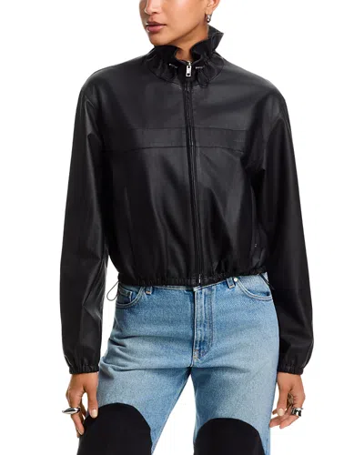 Alexander Wang Alexanderwang Shrunken Leather Track Jacket In Black