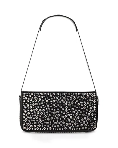 Alexander Wang Siren Pochette Crystal Embellished Leather Shoulder Bag In Black