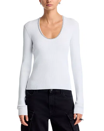 Alexander Wang Alexanderwang Slinky Crystal Chain Long Sleeve Top In White