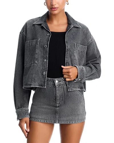 Alexander Wang Alexanderwang. T Cropped Long Sleeved Denim Boxy Shirt In Blue