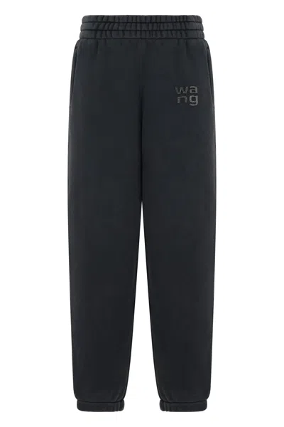 Alexander Wang Alexanderwang. T Crystal Hotfix Logo Sweatpant In Brushed Terry In Black