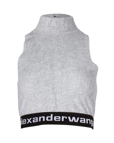 Alexander Wang Alexanderwang. T Logo Mock Neck Tank Top In Grey Cotton