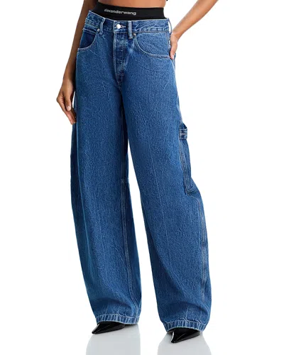 Alexander Wang Alexanderwang. T Prestyled High Rise Oversized Jeans With Logo Elastic In Deep Blue
