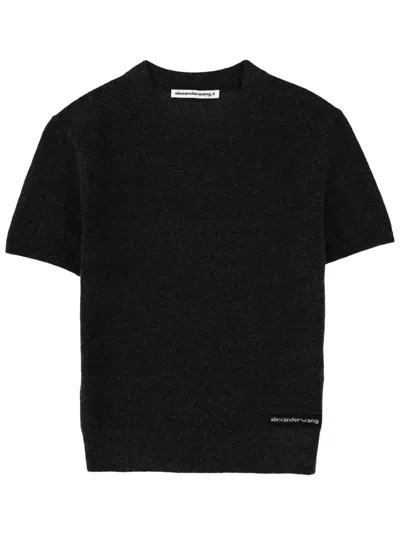 Alexander Wang Alexanderwang. T Short Sleeve Knit Sweater Top In Charcoal