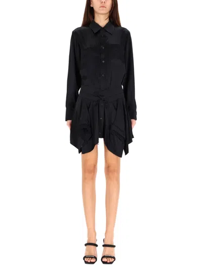 Alexander Wang Alexanderwang. T Silk Shirt Dress With Wrap Waist In Black