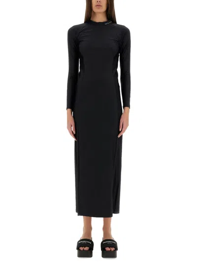 Alexander Wang Alexanderwang. T T By  Logo Printed Slim Fit Midi Dress In Black