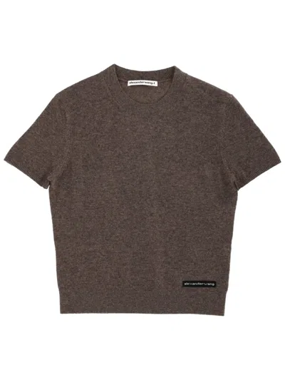 Alexander Wang Alexanderwang. T Women's Short Sleeve Knit Sweater Top In Brown
