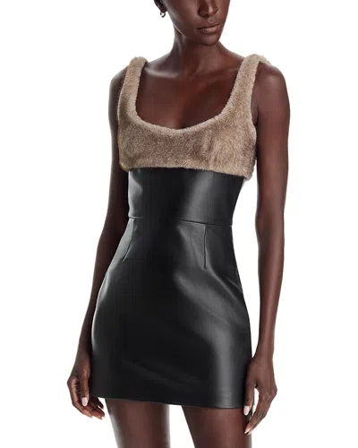 Alexander Wang Alexanderwang Tailored Leather And Faux Fur Mini Dress In Multi