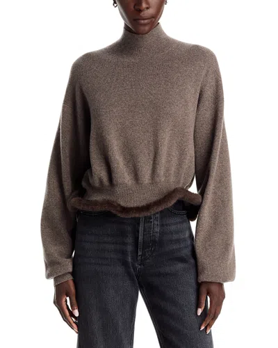Alexander Wang Alexanderwang Wool Blend Faux Fur Trim Turtleneck Sweater In Gray