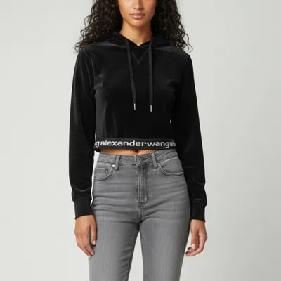 Pre-owned Alexander Wang Alexanderwang.t Black Corduroy Long Sleeve Cropped Hoodie Xs