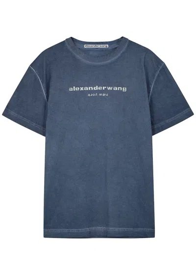 Alexander Wang Alexanderwang.t Blue Logo-embellished Cotton T-shirt