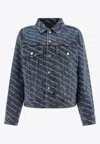 Alexander Wang Game Jacket W Logo Print Clear Bead Hotfix In Blue