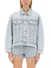 Alexander Wang Falling Back Logo-print Denim Jacket In Blue