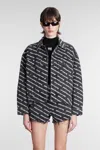 Alexander Wang Black Printed Falling Back Logo Denim Jacket In Greyagedwhite