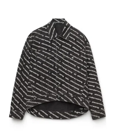 Alexander Wang Denim Jacket With All-over Logo In Black