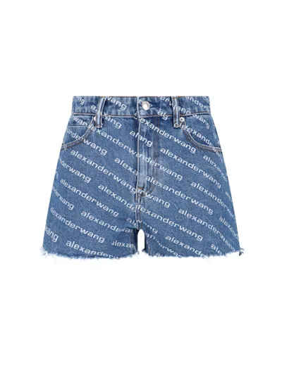 Alexander Wang All-over Logo Shorts In Blue