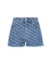 Alexander Wang Bite Logo Cotton Denim Shorts In Blue