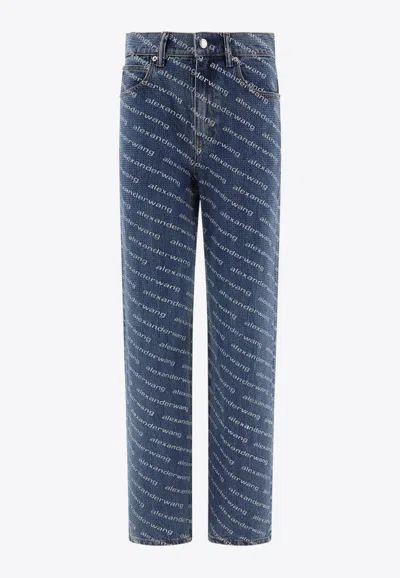 Alexander Wang All-over Logo Straight-leg Jeans In Blue