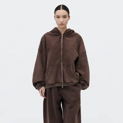 Alexander Wang All-over Crystal Oversized Zip Up Hoodie In Dark Brown