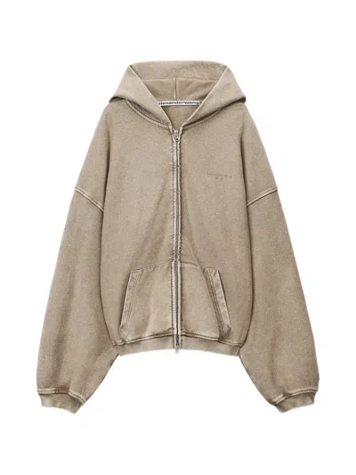 Alexander Wang All-over Crystal Oversized Zip-up Hoodie In Brown