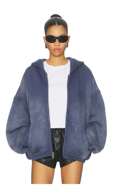 Alexander Wang Crystal Hotifx Zip-up Hoodie In Cotton Blend In Blue