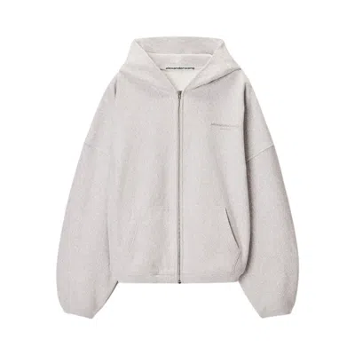 Pre-owned Alexander Wang Allover Hotfix Oversized Zip-up Hoodie 'light Heather Grey' | Men's Size Xs In Gray