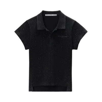 Pre-owned Alexander Wang Allover Hotfix Shrunken Polo Tee 'washed Black' | Women's Size M