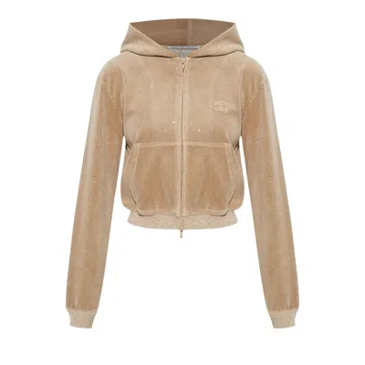 Pre-owned Alexander Wang Allover Hotfix Shrunken Zip Up Hoodie 'warm Taupe' | Tan | Women's Size Xs In Brown