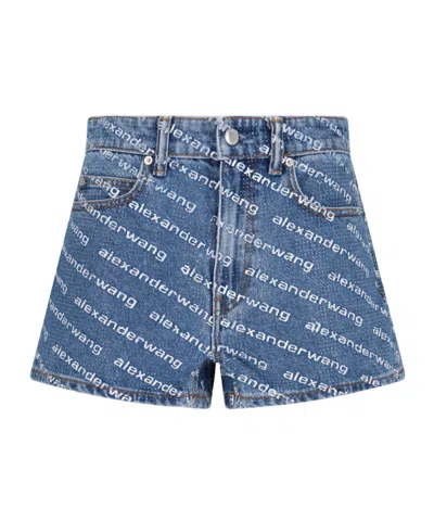 ALEXANDER WANG ALEXANDER WANG ALLOVER LOGO PRINTED DENIM SHORTS